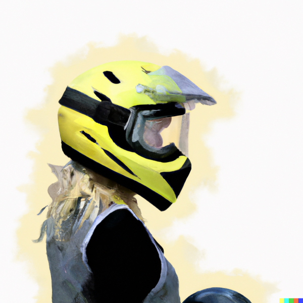 DALL·E 2023-01-23 17.16.57 - motorcycle rider, blonde female, riding adventure motorcycle, holding helmet in hand, silhouette, digital painting.png
