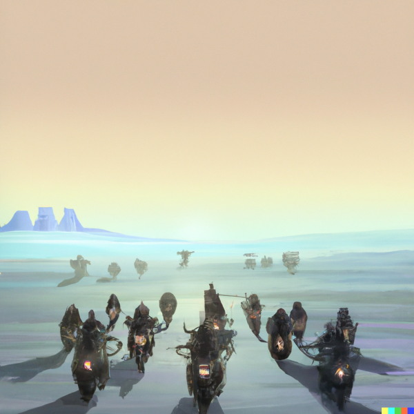 DALL·E 2023-01-26 11.58.37 - photorealistic drawing about group of motorcyclist heading to the horizon, futuristic landscape.png