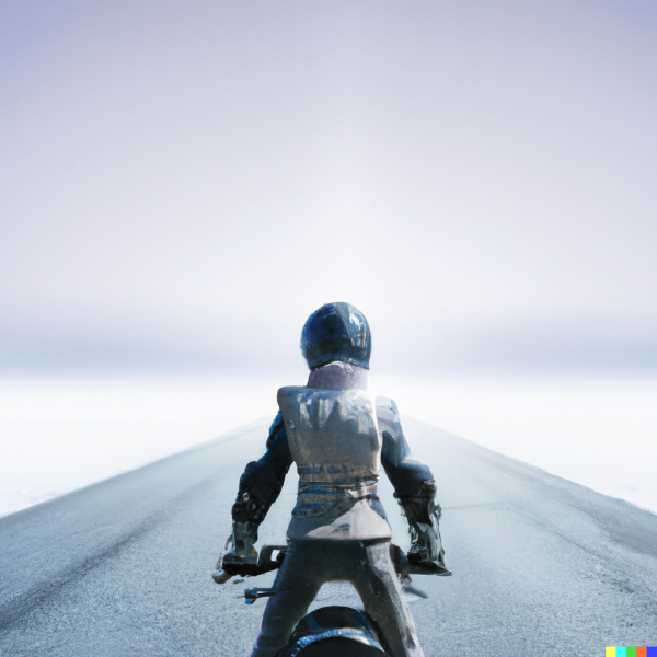 DALL·E 2023-01-26 11.59.33 - female motorcyclist heading to horizon, no background, futuristic landscape.png
